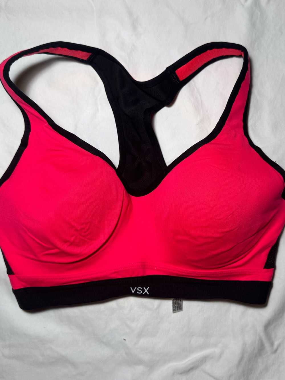 Victorias Secret X Racerback High-Impact Sports Bra in Hot Pink with Black Trim